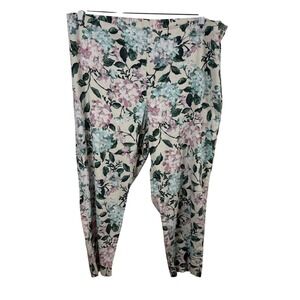 J.Jill Linen Stretch Pants XL White Floral Cropped Tapered Cottagecore Lagenlook